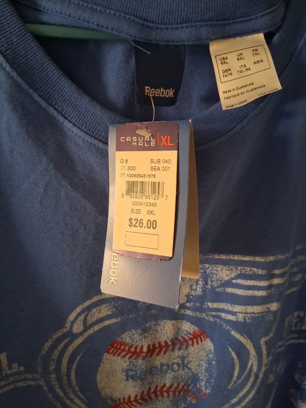 Men's size 6X athletic short sleeve shit NWT Reebok - Picture 3 of 3